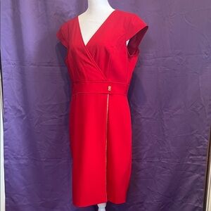 Calvin Klein Red Wrap Midi Dress